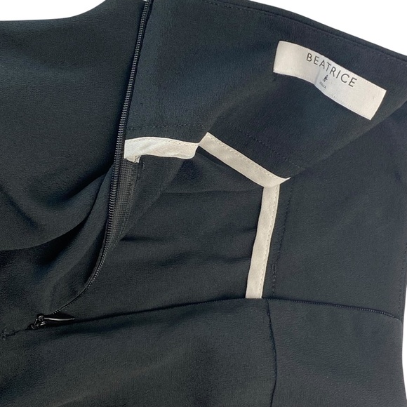 BEATRICE B Skirt Midi High Low Italian Draped Front Panel White Contrast Trim 4 - Picture 4 of 6